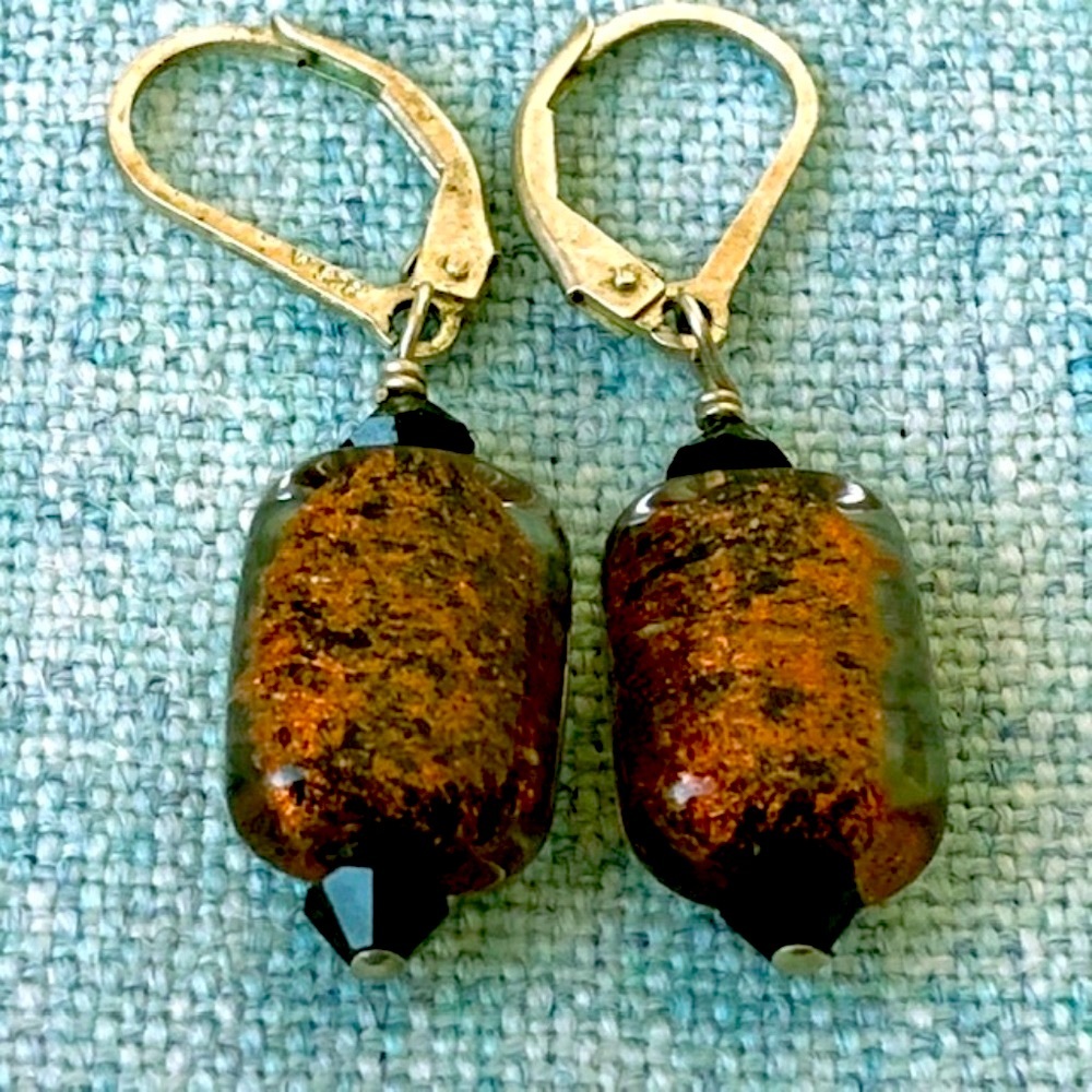 art glass sterling silver dangle earrings 925 A